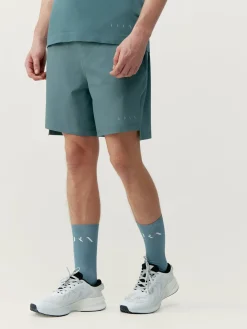 Hot AGENCY01 Born Living Yoga Natron Double Layer Short - Grey Green/Road Grey