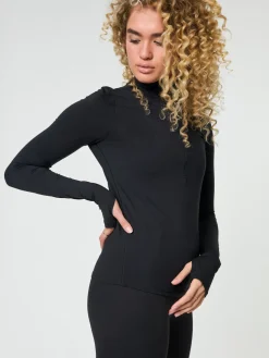 Best EASEDK01 Girlfriend Collective Reset Long Sleeve Mock Neck Half Zip - Black