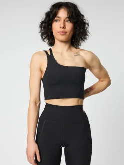 New EASEDK01 Girlfriend Collective Uma One-Shoulder Bra - Black