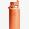 Hot HYDROF01 Hydro Flask 946ml (32oz) Wide Mouth Bottle with Flex Straw Cap - Nectar Orange