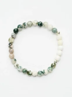 Clearance YANTRA01 Mala Bead Bracelet - Tree Agate & Mother of Pearl