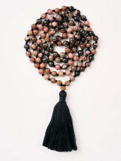 Hot YANTRA01 Mala Bead Necklace - Black Rhodonite