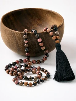 Hot YANTRA01 Mala Bead Necklace - Black Rhodonite