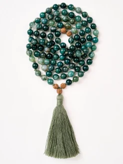 New YANTRA01 Mala Bead Necklace - Green Moss Agate