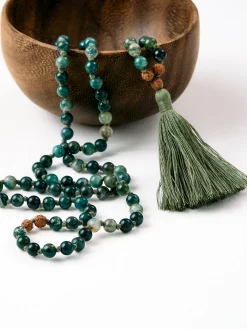 New YANTRA01 Mala Bead Necklace - Green Moss Agate