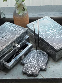 Clearance NAMAST01 Namaste Embossed Incense Holder - Hamsa