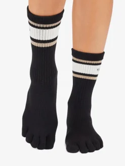 YOGAMA02 ToeSox Full Toe Crew Grip Socks - Oat Stripe