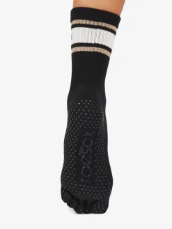YOGAMA02 ToeSox Full Toe Crew Grip Socks - Oat Stripe