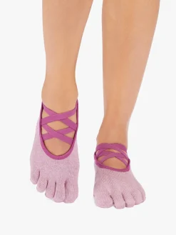 New YOGAMA02 ToeSox Full Toe Elle Grip Socks - Wineberry Heather