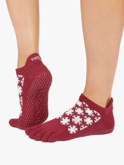 Discount YOGAMA02 ToeSox Full Toe Low Rise Grip Socks - Ruby