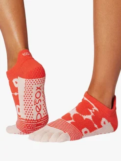 Online YOGAMA02 ToeSox Full Toe Low Rise Grip Socks - Hot Coral Floral
