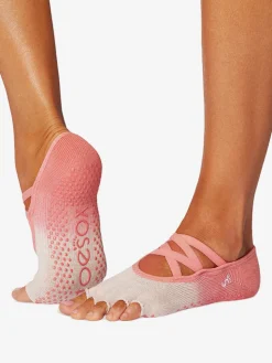 Discount YOGAMA02 ToeSox Half Toe Elle Grip Socks - Hot Coral Ombre