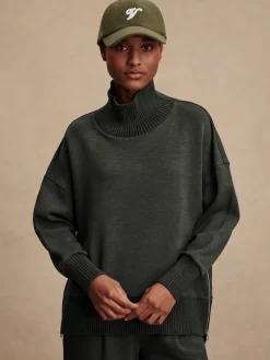 New VARLEY01 Varley Barker High Neck Sweat - Olive Marl