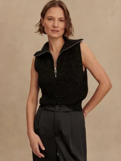 VARLEY01 Varley Hally Half Zip Rib Vest - Black Fleck