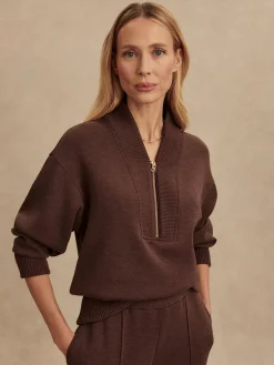 Discount VARLEY01 Varley Sally Half Zip Sweat - Coffee Bean Marl